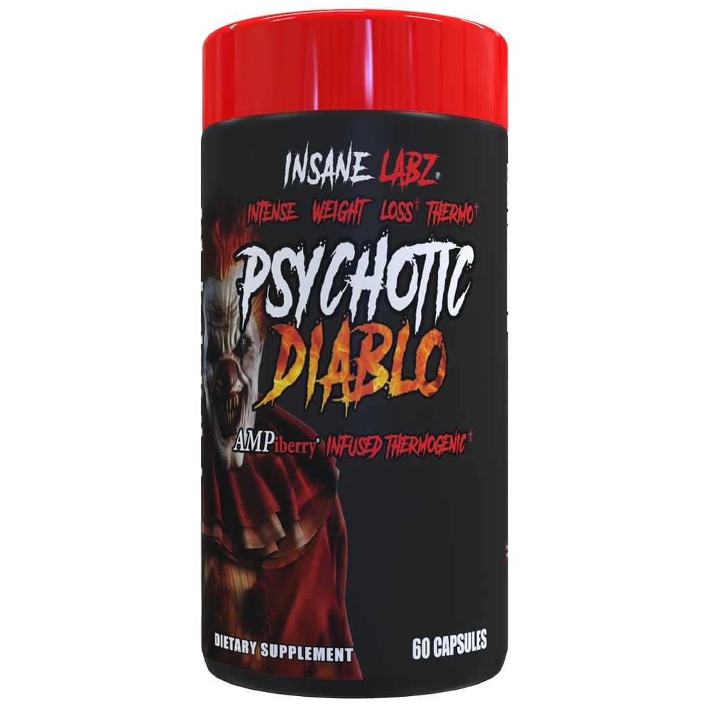 Insane Labz Psychotic Diablo Thermogenic Fat Burner meestele ja naistele, kellel on Paradise Theobromine Dandelion Root Extract Fueled by AMPiberry, Appetite Suppressant - 60 Servings