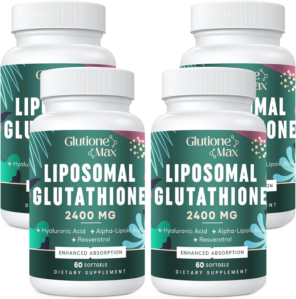 8-in-1 liposomaalne glutatioon 2400 MG, kõrge neeldumisega antioksüdantne valem – hüaluroonhappe, alfa-lipohappe, resveratrooli - naha, maksa detoksi ja immuunsüsteemiga, 240 Softgels