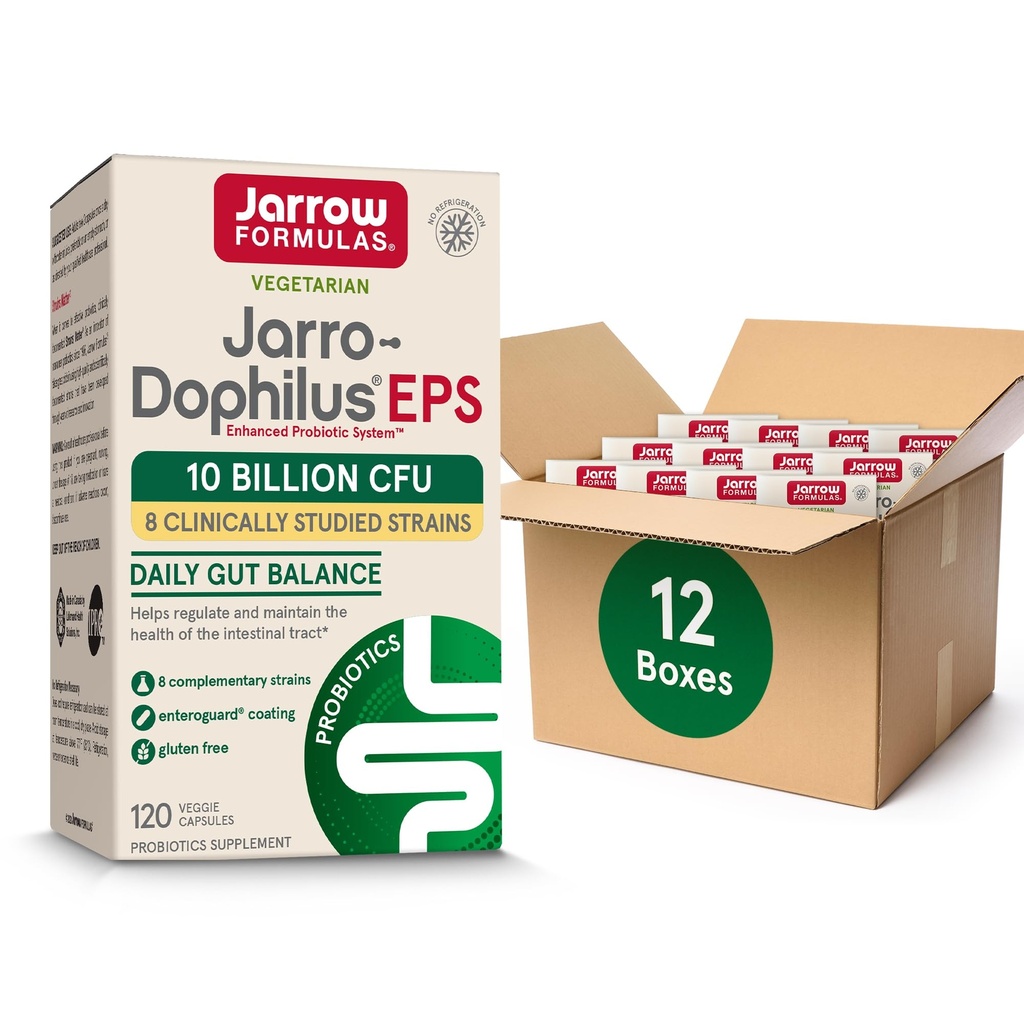 Jarrow valemid Jarro-Dophilus EPS probiootikumid 10 miljardit CFU soolestiku toetuseks, probiootiline lisand soolestiku tervisele naistele ja meestele, 120 Veggie kapslit, kuni 60 päeva pakkumine, 12i pakendis