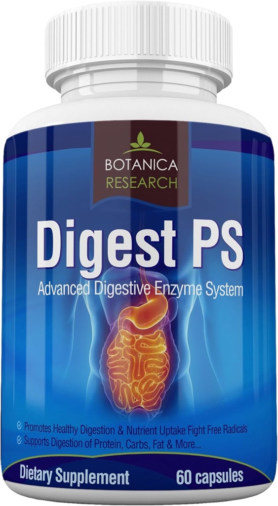 Digest PS: Advanced Digestive Multi Enzymes Support Supplement - Daily Essential Digestion System Cleanse: Bromelain, Lipase, Amülaasi, Laktaasi, Proteaas, Pektinaas, Peptidaas Vegetaarkapslid