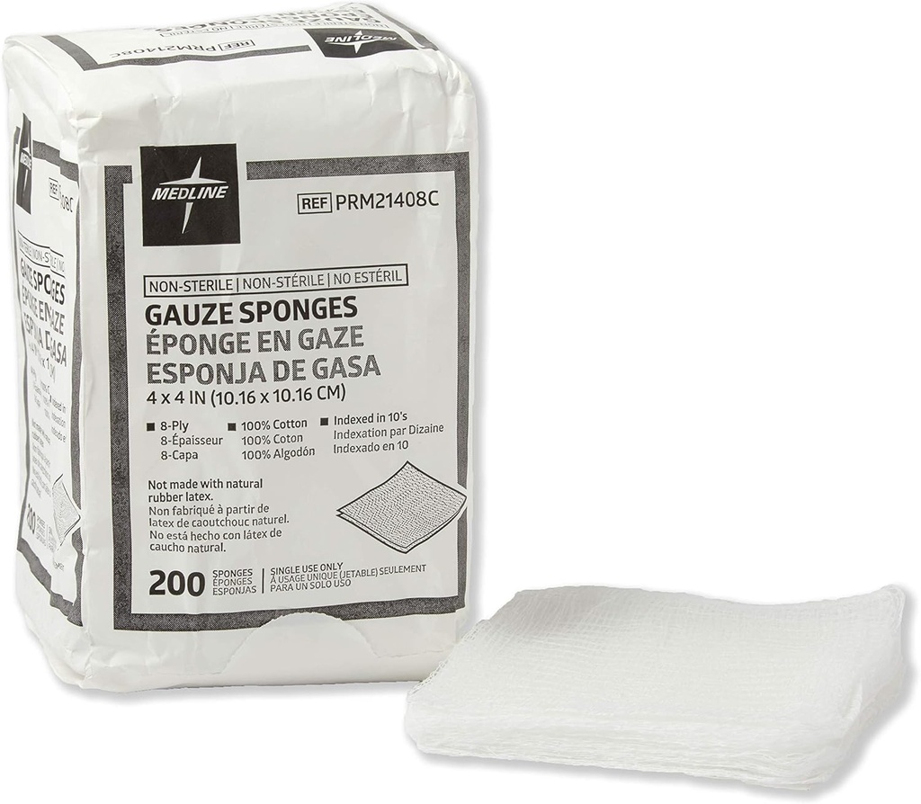 Medline Mittesteriilne Puuvill Kootud Gauze Sponges, 8 Ply, Ideaalne Haava Kleitmiseks Ja Puhastamiseks, Juhtum 4000