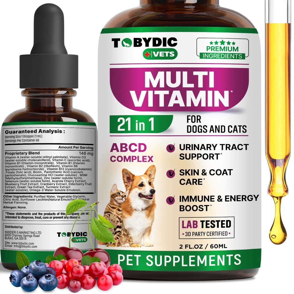 Kass ja koer Multivitamiin 21 in 1 Lemmiklooma Toidulisandid Jõhvika & Glükosamiiniga - Looduslik meditsiin & UTI, kuseteede, põie, neerude, nahakatte, liigeste ravi tehtud USA-s