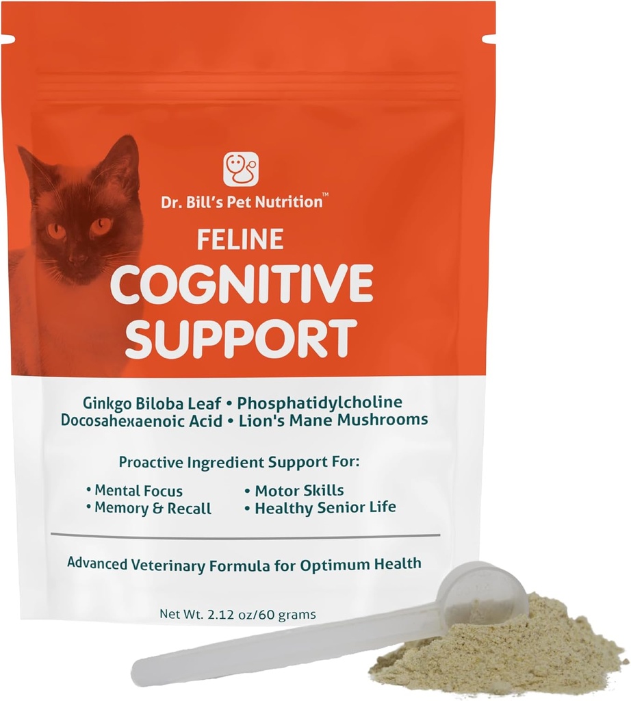 Dr Billi kasside kognitiivne tugi | Mälutoetus kassidele | Lemmikloomalisand | Sisaldab Gingko Biloba, L-karnosiini, B-12-vitamiini, L-glutamiini, L-türosiini ja DHA-d