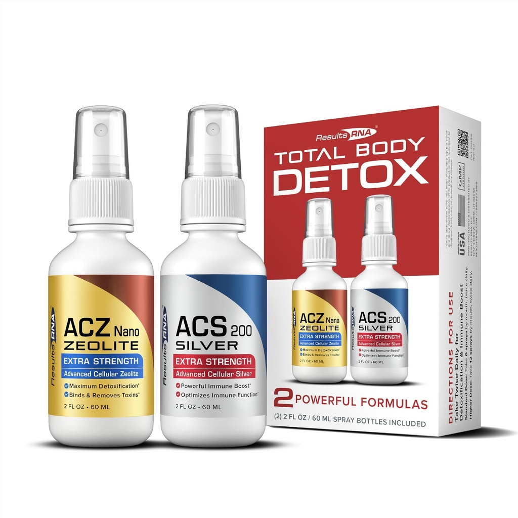 Tulemused RNA - Total Body Detox Extra Strength System - ACS 200 Silver & ACZ Nano Zeolite on kliiniliselt tõestatud, et detoksifitseerida ja suurendada immuunsust. Arstid soovitavad kogu maailmas (2 oz - 30 päeva)