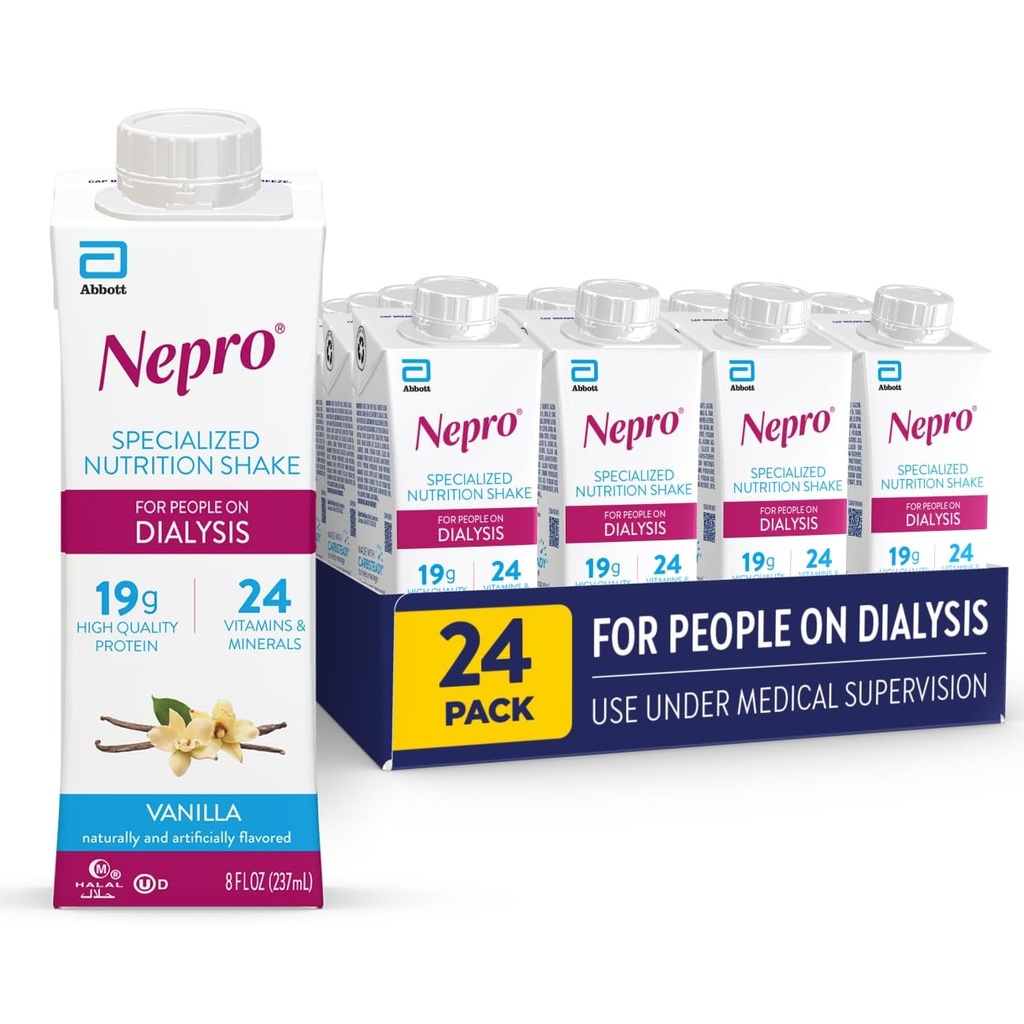 Nepro Nutrition Shake for People on Dialysis, 19 g valku, 420 kalorit, Vanilla, 8 fl oz, pakend 24