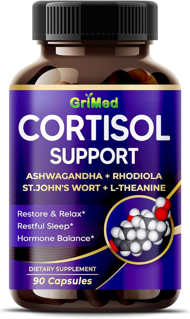 GriMed Ashwagandha Rhodiola 14 150mg - x 10 Power St.John's Wort, L-Theanine - Restore & Relax, Restful Sleep - USA Made & Tested (90 Count (pakk 1))