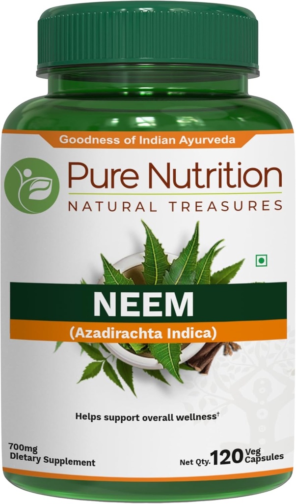 Puhas toitumine Neem kapslid 700mg (vastab 2600mg Neem Leaf Pulber ja koorepulber) Mitte GMO | Üks kord päevas | 120 päeva pakkumine.