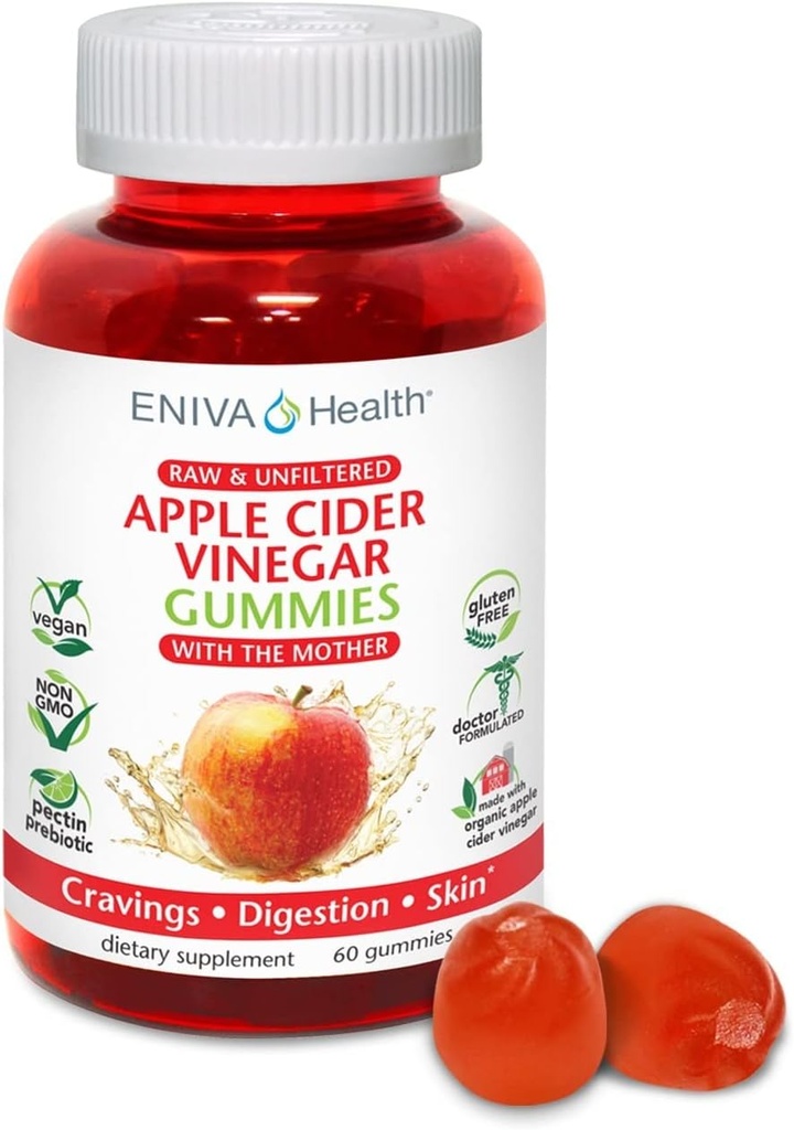 Eniva Health Õunasiider Äädikas Gourmet Gummy Vitamiinid 60 Ct USDA Orgaaniline ACV Vegan Gluteenivaba Mitte-GMO koos Ema B9 B12 Peedirohu granaatõuna energiakäärid Detox Puhasta immuunsus