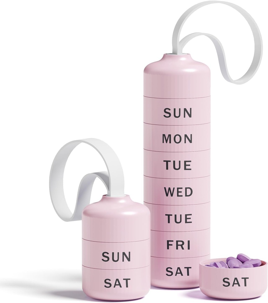Cute Pill Organizer 7 suurt komponenti, Beitfe Weekly Pill Box reisimiseks, Cute Daily Pill Case 7 päeva, 7 suured virnastatavad osad, pillide hoidja vitamiinilisandi meditsiin (Pink)