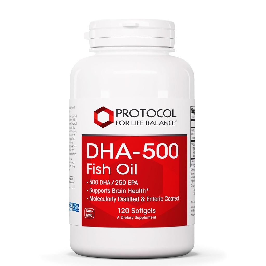 PROTOKOLL LIFE BALANCE DHA-500 - DHA 500mg & EPA 250mg - Kalaõli lisand - Aju tervis ja tugi - Lihtne seedimine - Mitte-GMO & Halal - 120 Softgels