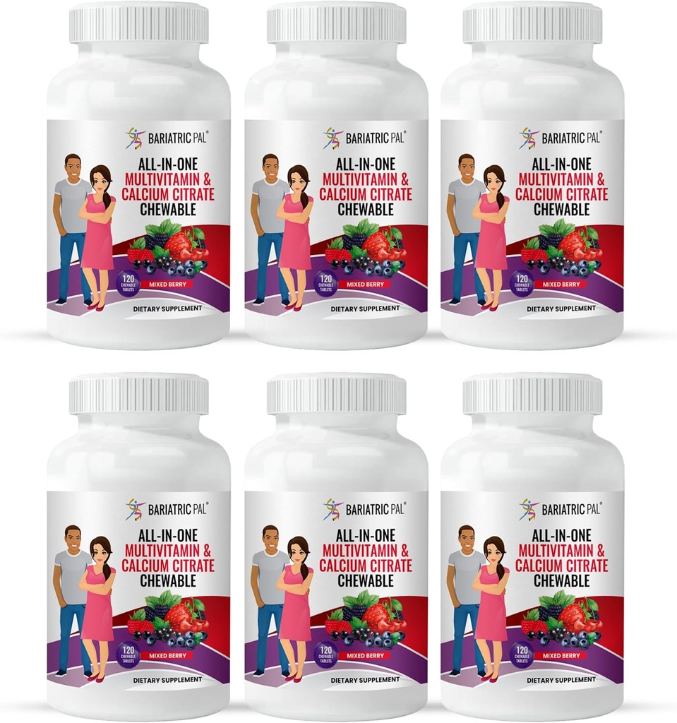 BariatricPal "All-in-ONE närimistable multivitamiini kaltsiumtsitraat & raud - segatud marja (180-päevane pakkumine)