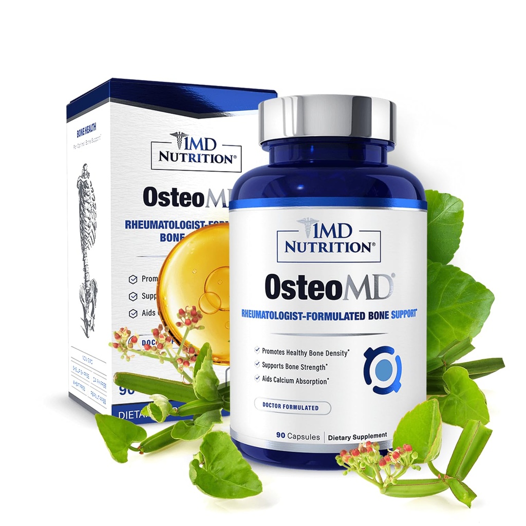 1MD Toitumine OsteoMD igakülgseks toetuseks - täiendus naistele ja meestele - edendada tihedust w / D-vitamiin - hüdroksüüpatiit w / D3-vitamiin ja K2-90 kapslid