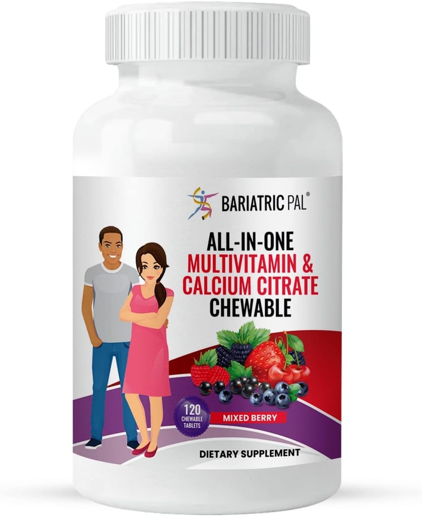 BariatricPal "All-in-ONE närimistable multivitamiini kaltsiumtsitraat & raud - segatud marja (30-päevane pakkumine)