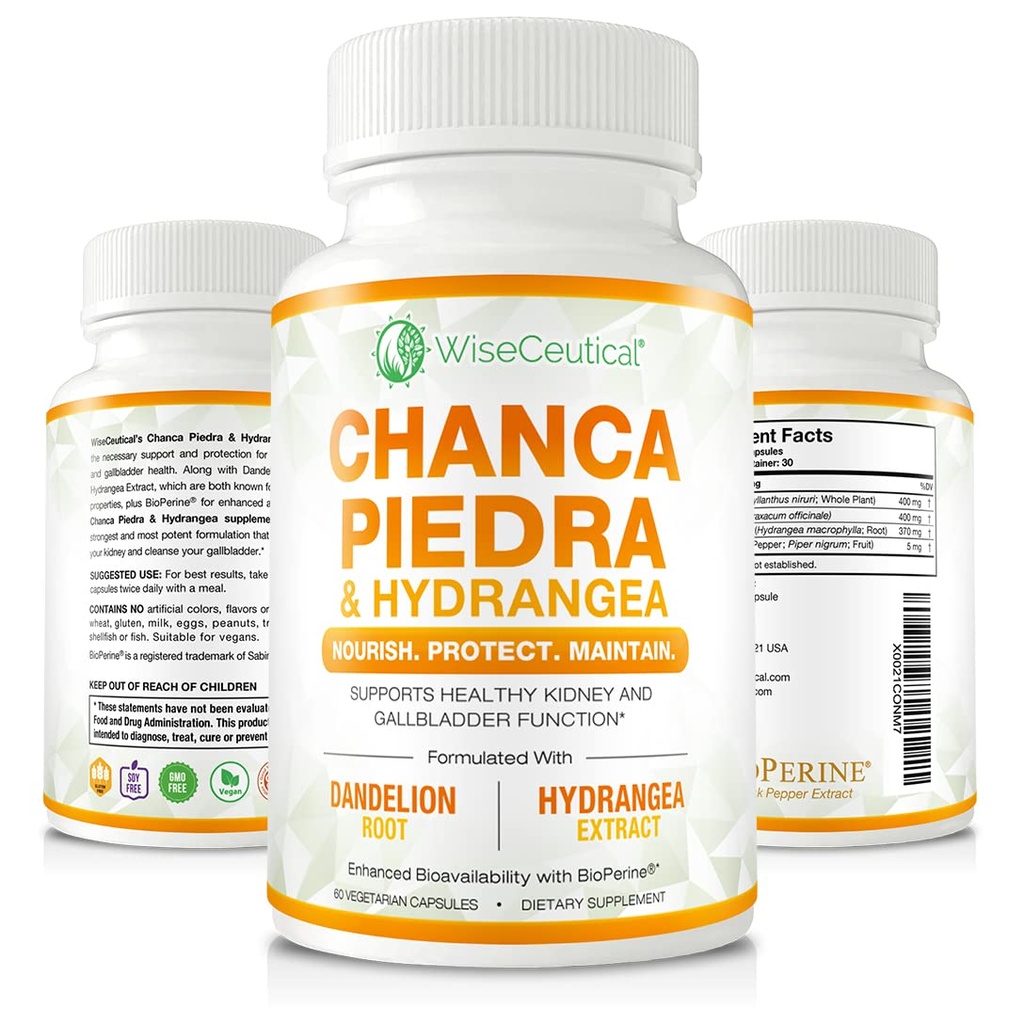 Max Strength Chanca Piedra, Hydrangea & Dandelion Root - Natural Kidney & Sapipõie valem - Stone Breaker, Flush Lisandid, Puhasta kuseteede - täiustatud BioPerine. 60 Veggie kapslit.