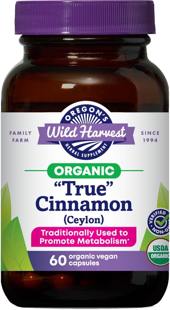 Oregon's Wild Harvest Organic True Cinnamon Ceylon 60 Count Vegan Capsules