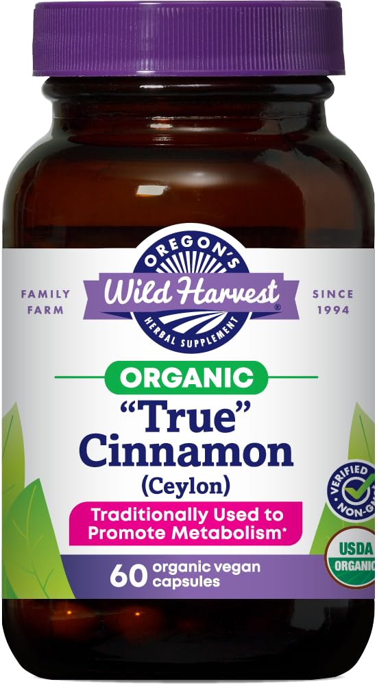 Oregoni Wild Harvest Organic True Cinnamon Ceylon 60 Count Vegan Kapslid