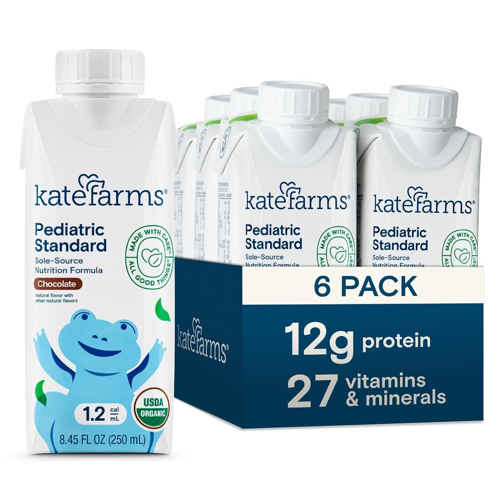 KATE FARMS Orgaaniline pediaatria 1,2 kõrge kalorsusega šokolaadi toitumiskokteil, 12 g valku, 27 vitamiini ja mineraali, toidu asendamine, 8,45 oz (6 pakk)