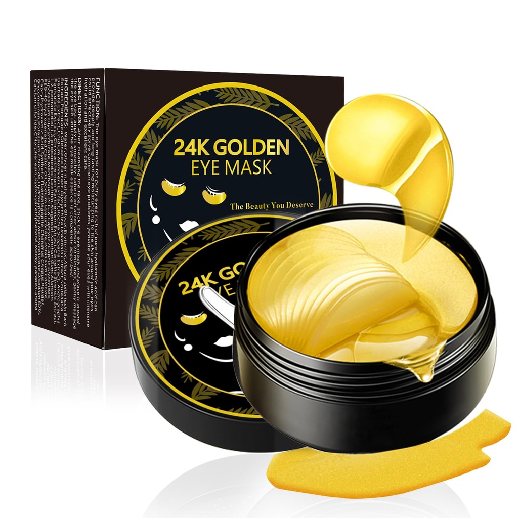 Silmapastade all, 24K kuldse silmamask, 60PCS silmamaski all, kollageengeelpadjad plaastrid Kergete kortsude ravi Puffy Eyes Dark Circles Anti-Aging niisutav, Fine Lines Eye Bags Naised Mehed