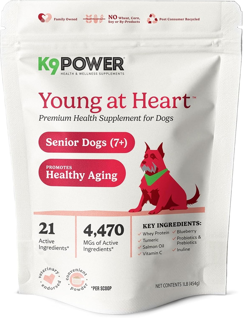 K9 Power Young at Heart Senior Dog Multivitamiin 1 lb - Advanced Supplement vanuritele - toetab aju, südant, visiooni, liigeste tervist ja liikuvust