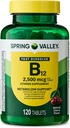 Spring Valley, Vitamiin B12 2500 MCG, B12 Kiiresti lahustuv Kirsi maitse tabletid Toidulisand, Vitamiin B12, 120 Loe - Uus välimus (1. pakend)