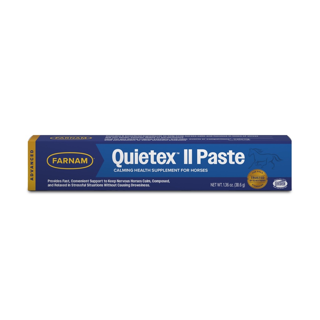 Farnam Quietex II Hobuse rahustav lisa Aseta hobustele, aitab hallata närvilist käitumist ja hoida hobuseid rahulikuna ja stressirohketes olukordades, 32,5 ml süstal