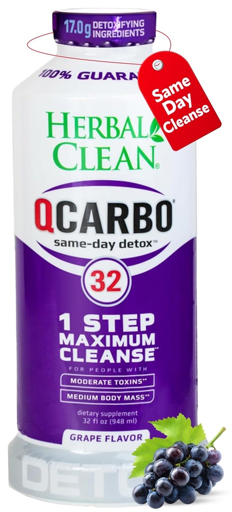 Taimne puhas Qcarbo32 Sama päeva Detox Puhastusjook (32 fl oz) - Viinamarjamaitse Täiskeha Puhastus * Detox Jook kõrge toksiini tase *, Vitamiin B2 ja Vitamiin B12 meestele ja naistele