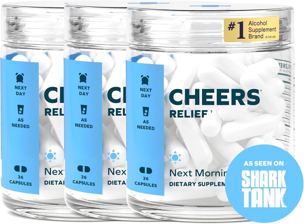 Cheers Relief | Next Morning Aid with Ingver + White Willow Bark | Feel Better After Drink | 36 Doses | Ingver, White Willow Bark, L-Theanine, Kofeiin