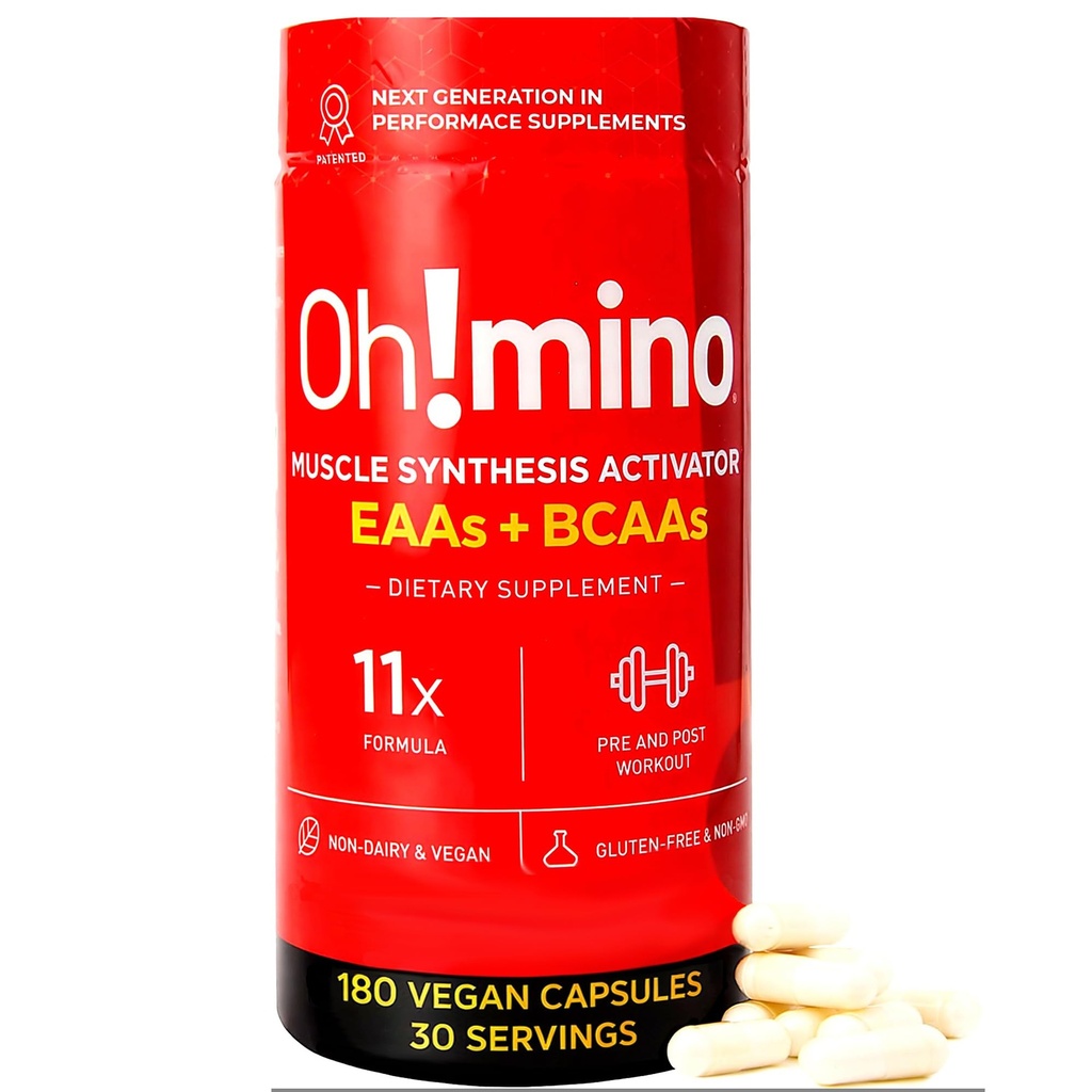Oh!mino olulised aminohapped. Kofeiiniga kapslid. Kõik 9 EAA-d, BCAA-d ja täiuslik amino treeningute, Amino energia ja lihaste ehitamiseks ja kiiremaks taastamiseks.