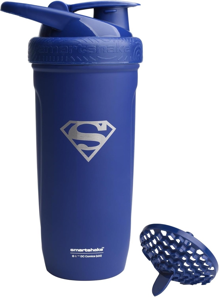 Smartshake DC COMICS Reforce Stainless Steel Protein Shaker Pudel 900 ml | 30oz - Leakproof Screw-on Lid - BPA Free - Unisex - Non-Isolated - Superman Logo