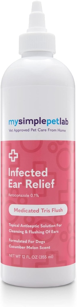 MySimplePetLab koer Kõrvainfektsiooni leevendamine , Ravimsed Tris Flush , Koerakõrvapuhastaja , Ketokonasooli infektsiooniravi , 12 oz , Soothes põletik , valu leevendamine , soodustab kõrvade tervist , lihtne kasutada