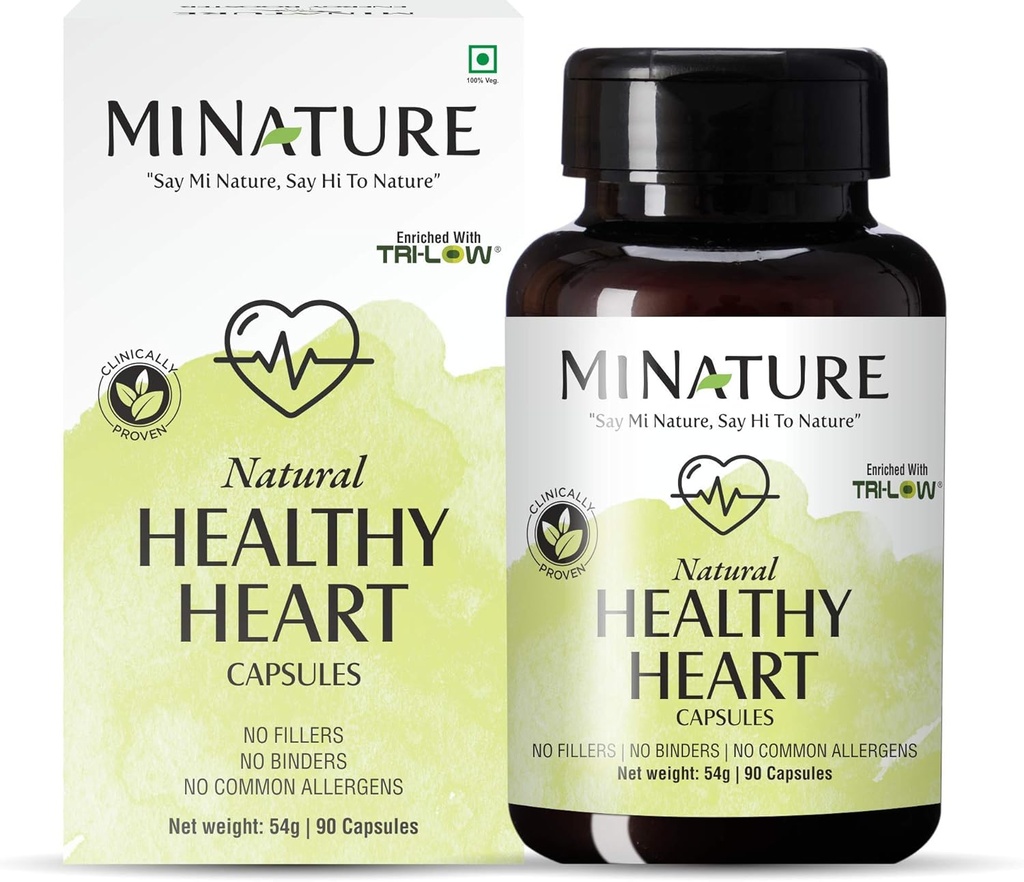 minature Tervislik südamekapslid rikastatud TRI-Low poolt mi Nature | 90 Veg Kapslid | 45 päeva varu | 1000mg | TRI madal, Amla ekstrakt, küüslaugu ekstrakt, Arjuna ekstrakt | valmistatud India maitsetaimed