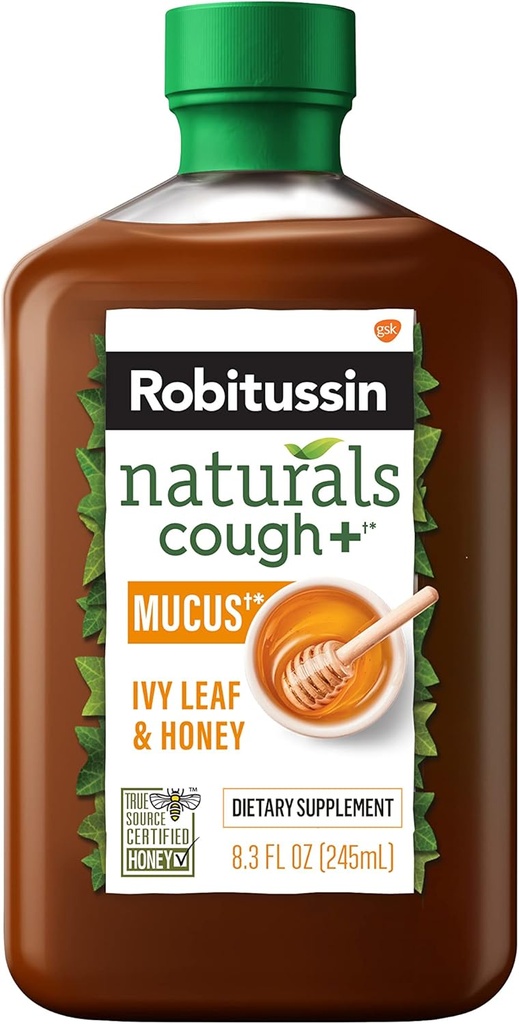 Robitussin Naturals Honey ja Ivy Leaf Dieet Toidulisand leevendab juhuslikku köha, mis on seotud hoarsenessi, kuiva kurgu ja ärritajatega, 8,3 oz