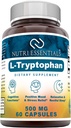 L-trüptofaani toidulisand 500 mg 60 kapslit (mitte-GMO) - looduslikud uneabilisandid 500 mg vaba vormiga L-trüptofaan - vereringe ja immuunsuse tugi *