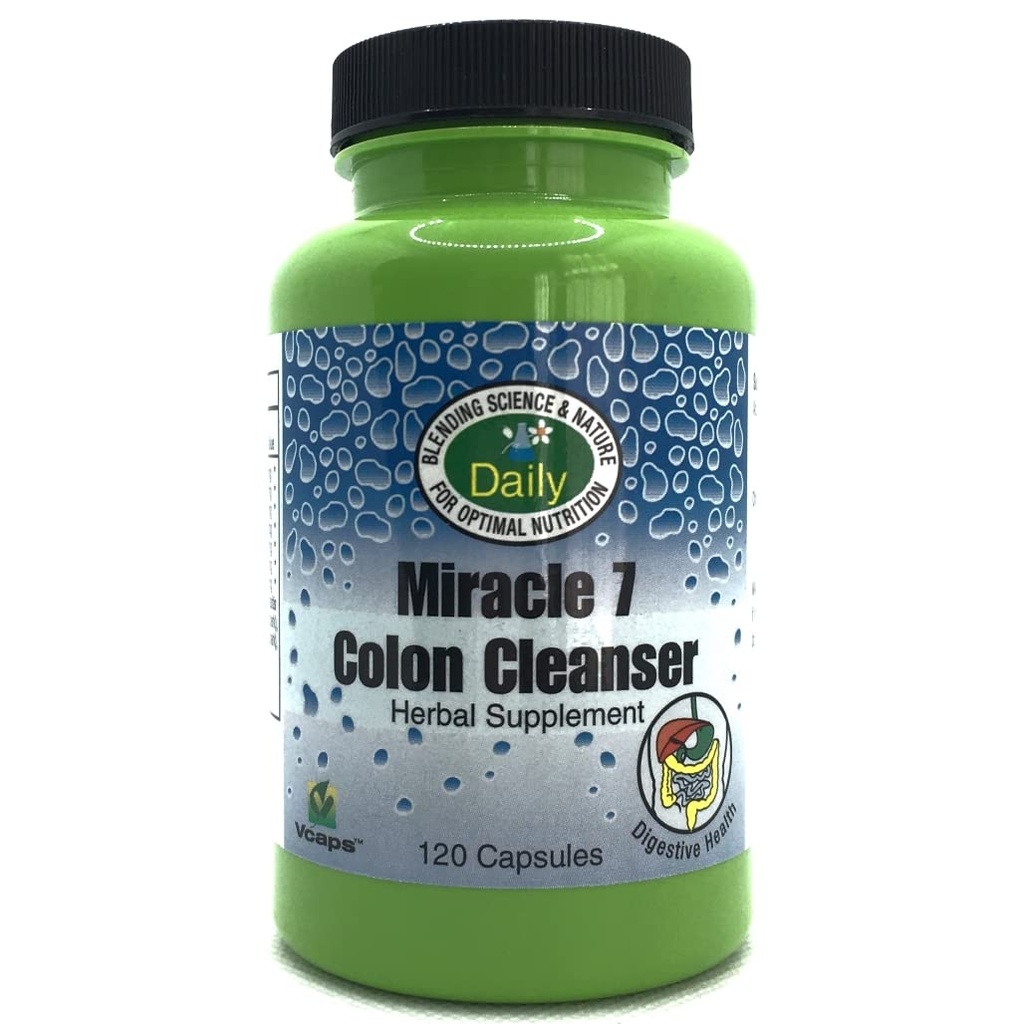 Daily Manufacturing Miracle 7 Colon CleanserTM (Nisurohi, Acidophilus, Apple Fiber, Gentian, Goldenseal Root, Buckthorn, Rhubarb, Cascara Sagrada, Whole Leaf Aloe Vera & Cinnamon) 120 kapslit