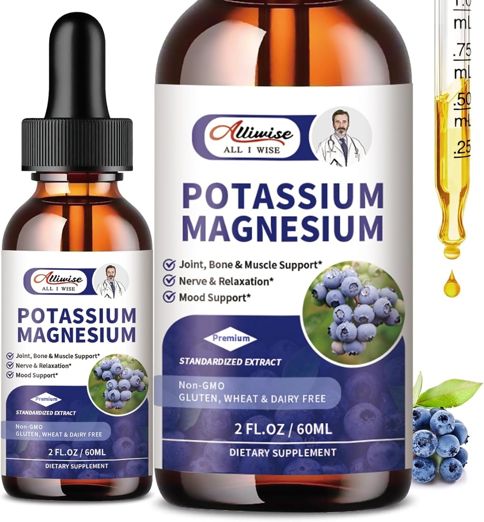 2 Pakend Kaalium Magneesiumilisandi Vedelik - Kõrge neeldumisega Rahu Magneesium Kompleks & Kaalium Plus Kaltsium, Vitamiin D3, Tsink Jalakrampide & Luude & Energia & Immune Support - 4 Fl oz