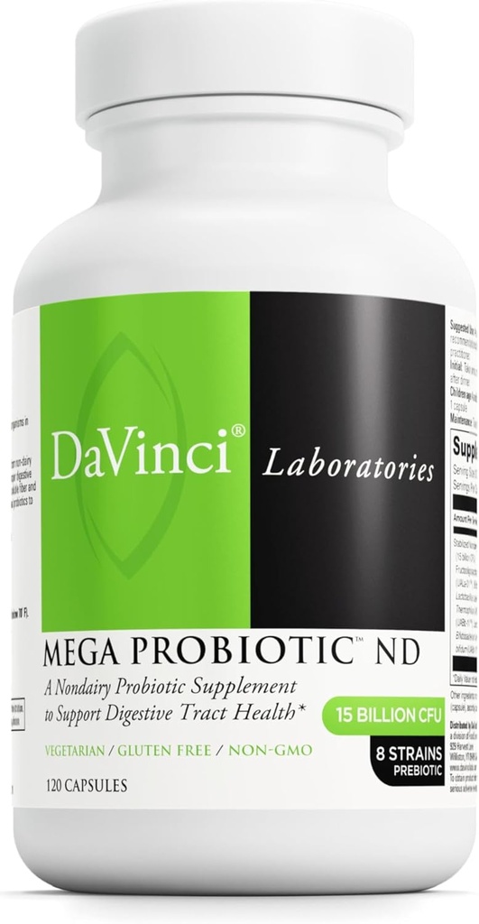 DAVINCI Labs Mega Probiootiline ND - Non-Dairy Probiootiline täiendus toetab soolestiku, seedetrakti ja aju tervist * - soolestiku tervise toetamise lisand koos mitte-Dairy kompleksiga * - 120 taimetoitlast kapslit