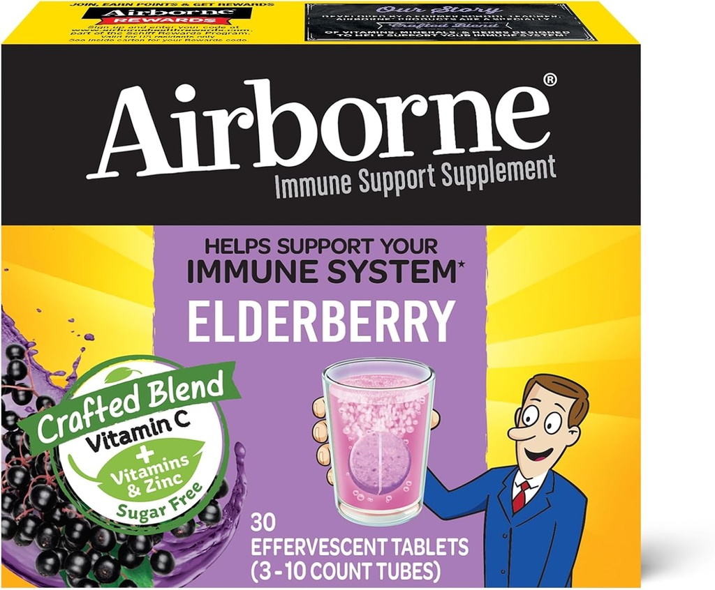 Airborne Elderberry kihisevad tabletid (30 loend kastis)
