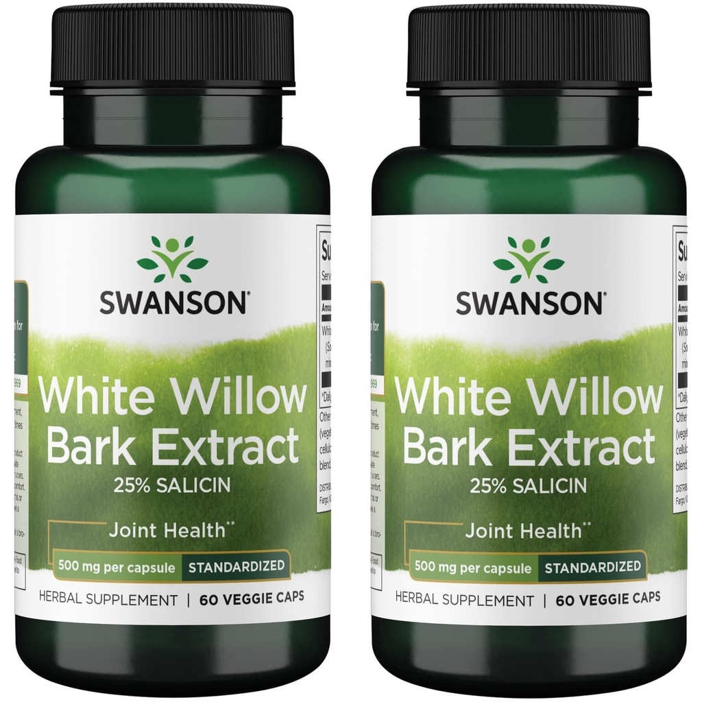 Swanson Maksimaalne tugevus Valge pajukoore ekstrakt-edendab ühist tuge ja lihaste leevendust-Standardeeritud 25% Salicin-Natural Supplement ilma kõhuärrituse (60 Veggie Caps, 500 mg igaüks) 2 Pack