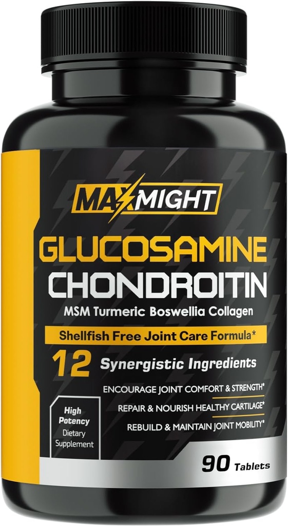 Glükoosamiin Chondroitin MSM Turmeric, Boswellia, 12-in-1, ühine mugavus, mobiilsus, määrimine ja tugevus meestele ja eakatele, 90 Tab, ei karpkala