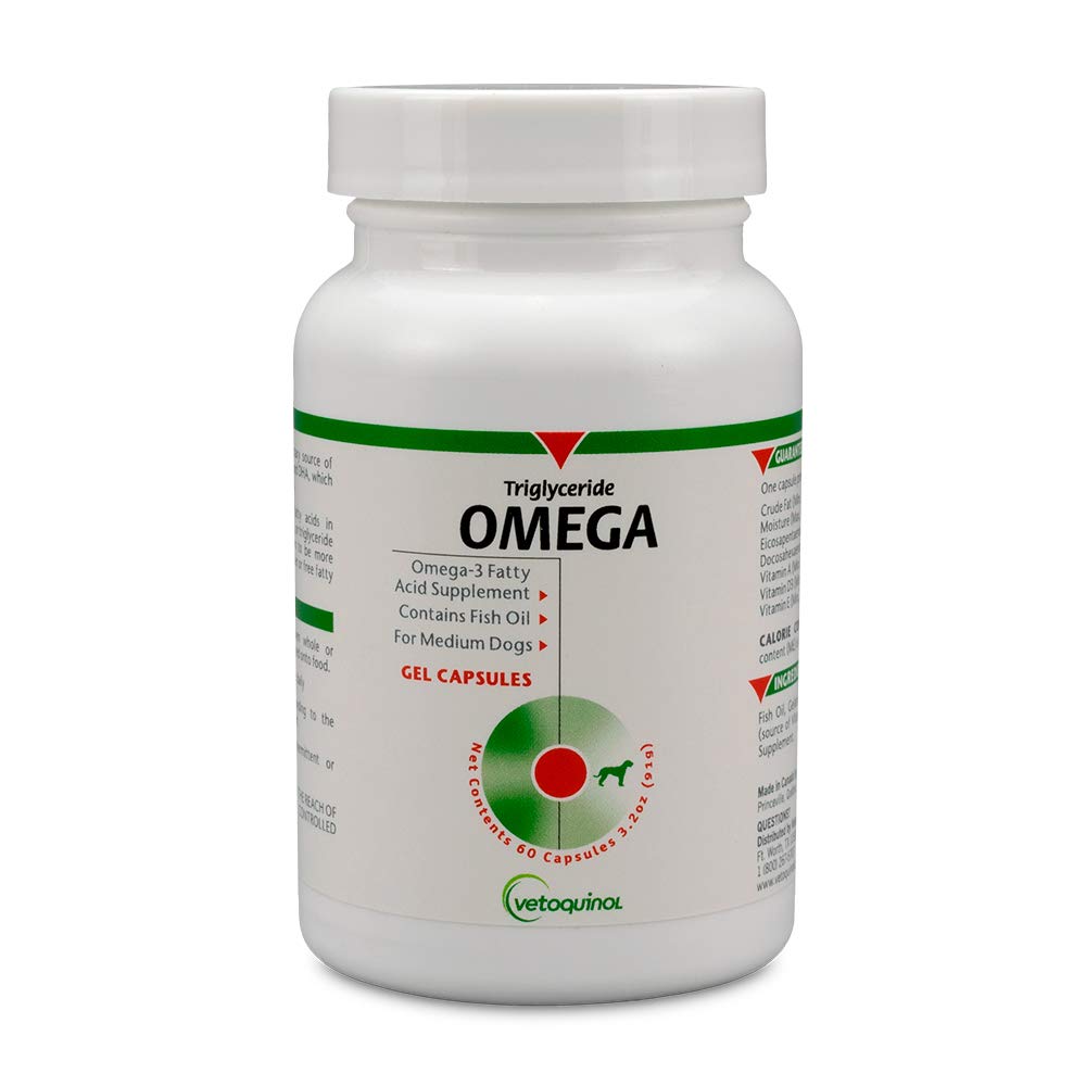Vetokinool Triglütseriid Omega koera toidulisandi kapslid, keskmise tõuga: 30-60 naela, 60 ct