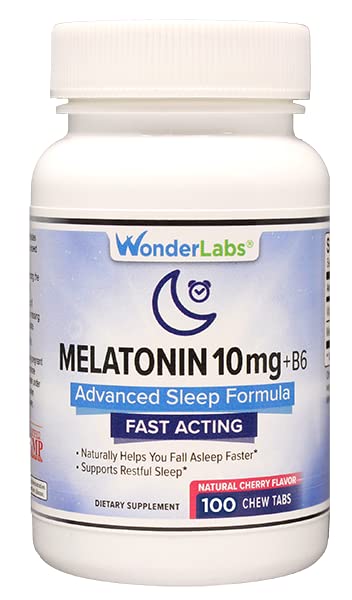 Wonder Laboratories Näritav Melatoniin 10mg + B6 Kiire Lahustumine Aitab Teil Magada Kiiremini, Jääda Magama Pikemalt 100 Count