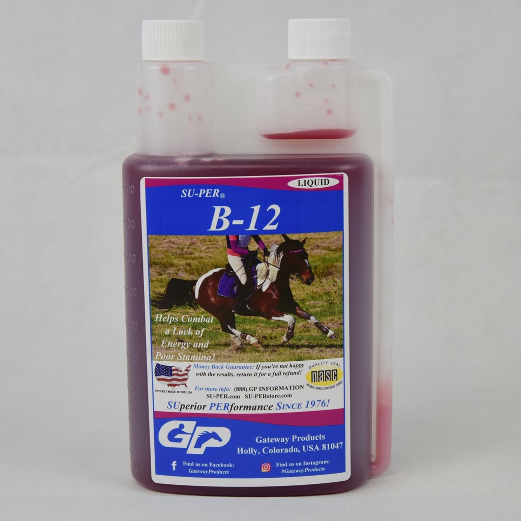 SU-PER B-12 Energy Horse Supplement - Hobuste vitamiinid B-12 ja B-9 Foolhapete tugivedelik - punaste vereliblede tootmine ja vastupidavuse toetus tipptulemusele - Quart, (2 Pack)