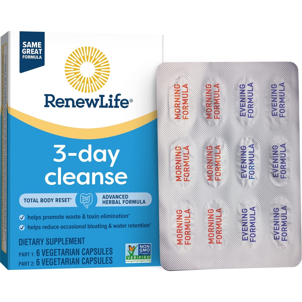 yhn Total Body Reset Adult 3-Day Cleanse Supplement, üks 12-Count Box of Vegetarian Kapslid Renew Life 3-Day Cleanse Total Body,12 Count