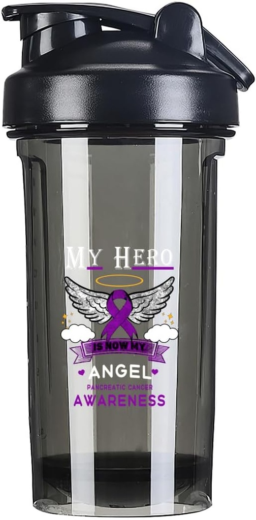 Minu kangelane on nüüd minu ingel pankreasevähk 18 Ounce Shaker pudelijoogi segisti Lekkimiskindel Pre Treening Proteiin raputab toidu asendamist pudelid 500ML/18 Oz Black