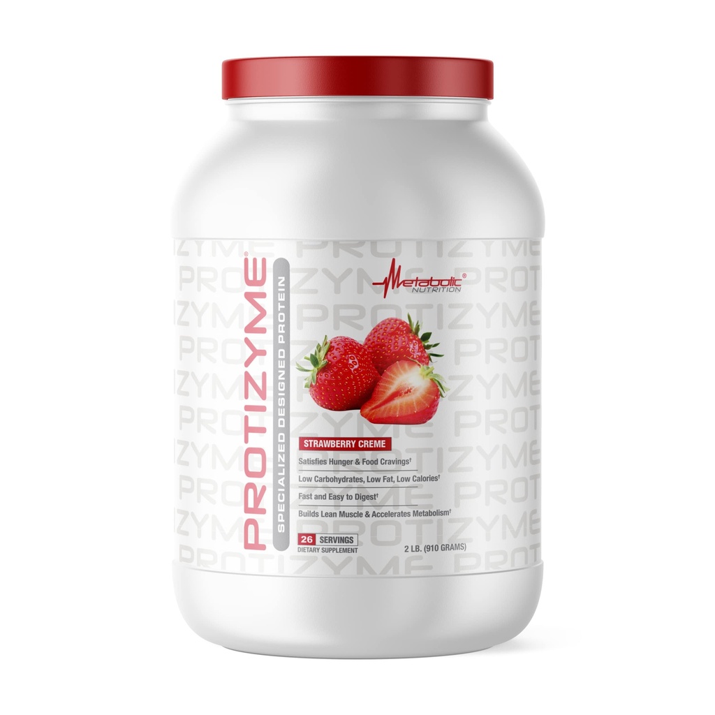 Metaboolne toitumine | Protizyme | 100% vadakuvalgu pulber | kõrge valgusisaldus, madal süsivesikute sisaldus, madala rasvasisaldusega seedeensüümid, 24 olulist vitamiini ja mineraali | Maasikakreemi, 2 naela