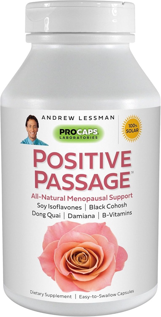 ANDREW LESSMAN Positiivne passage 180 kapslit - looduslik menopausi tugi ja tasakaal naiste hormoonide tasemete jaoks. koos soja isoflavoonide, Black Cohoshi, Dong Quai, Damiana. Ei mingeid lisaaineid