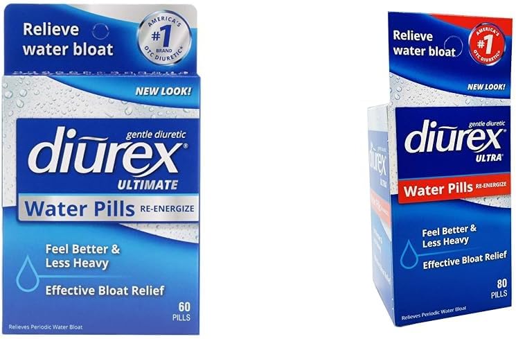 Diurex Ultimate 60 Count & Ultra 80 Count Water Pills Bundle - Maximum Strength Diuretic for Prompt Bloat Relief