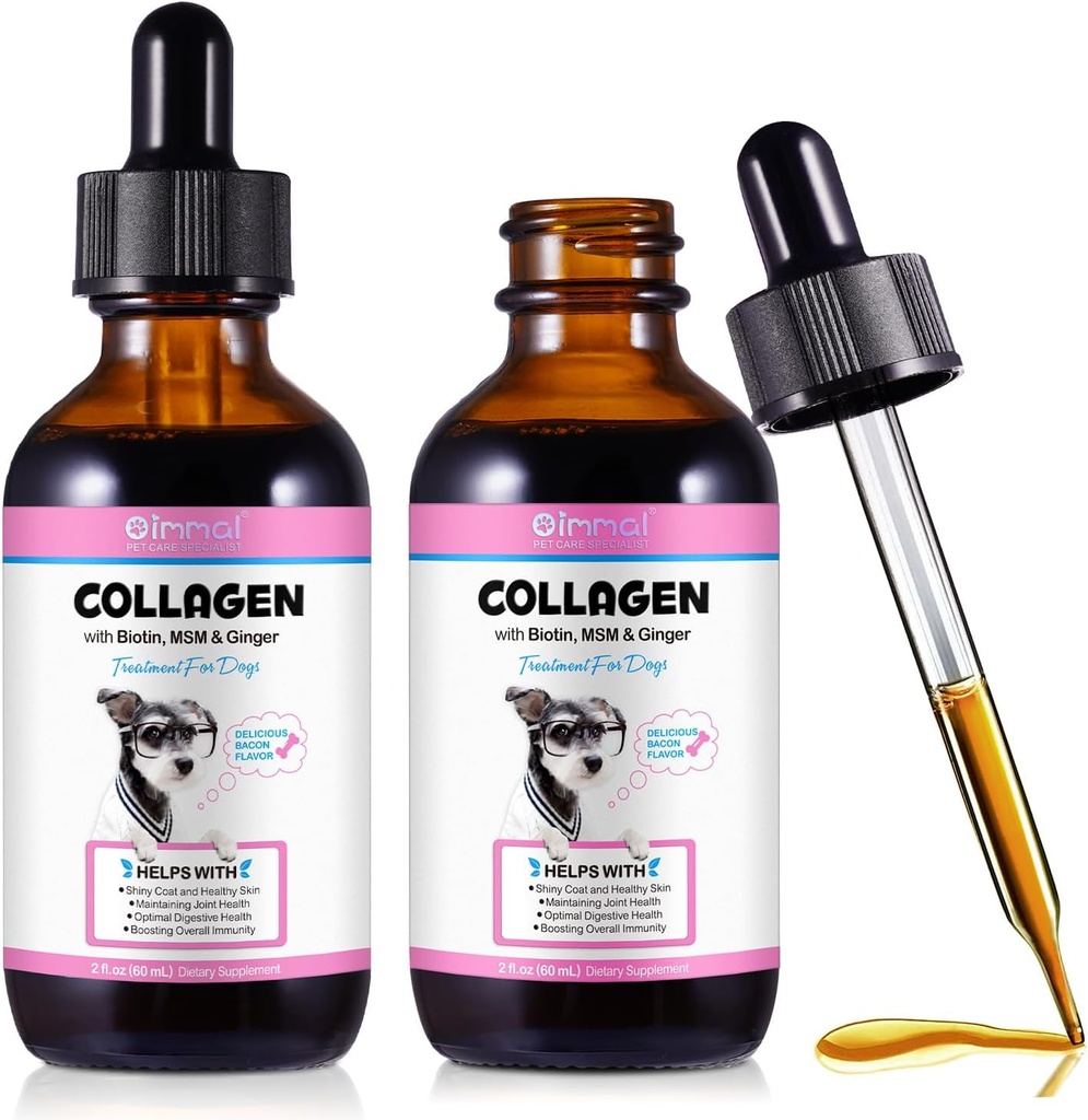 Koerte kollageen, koerte kollageen Vedelad tilgad biotiiniga, MSM & ingveri seede- ja immuunsuse tugi, sütiku leevendus, nahk ja kate ning liigeste tervis, koerte täiendus 60 ml-2 tk