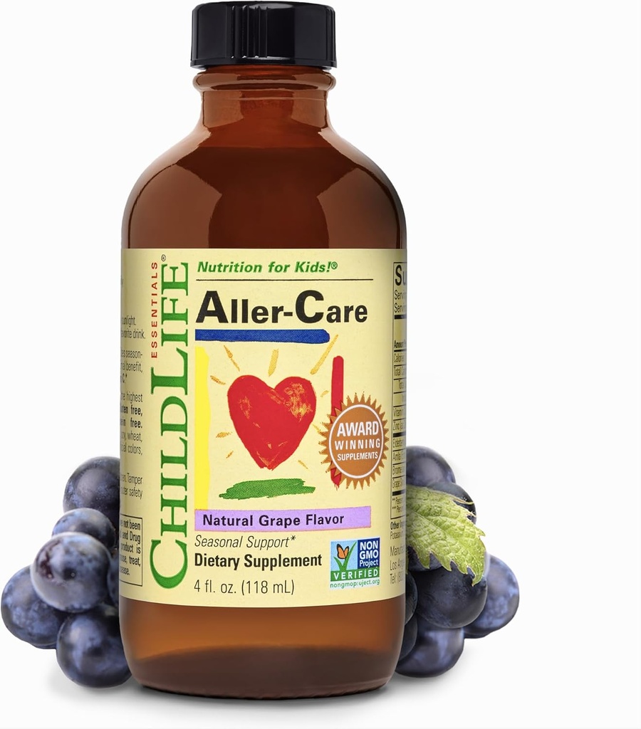 LAPSED ESSENTIALS Aller-Care - Natural Grape Relief lastele ja väikelastele, Hooajaline toetus Elderberry, Bromelain, C-vitamiin - Immune Boostula, 4 Fl Oz