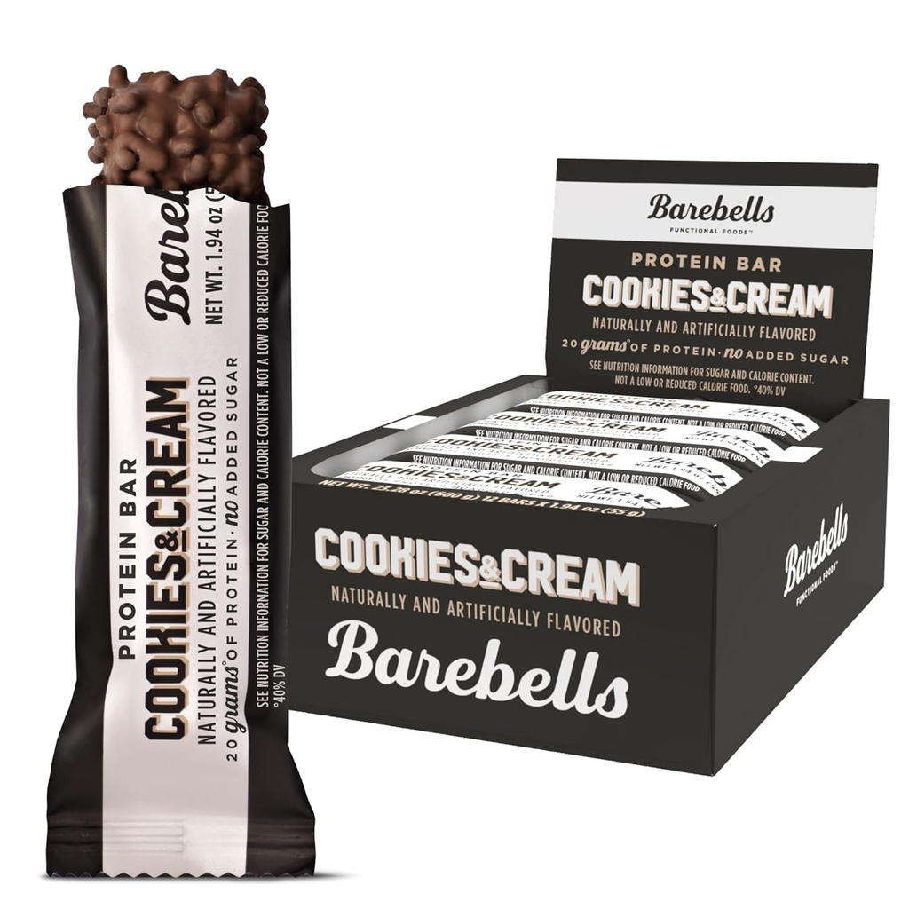 Barebells Protein Baarid Küpsised ja Kreem - 12 Count, 20g Kõrge Valgu Treats - Chocolate Nutrition Bar 1g Kokku Suhkrud - On-The-Go Hommikusöök või Post-Workout Snack